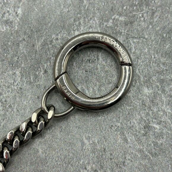 Saint Laurent YSL Metallic Silver Leather Heart Coin Purse with Key Chain - Picture 11 of 15